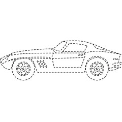 Dotted sports car line art suitable for coloring pages, classroom materials, and decorative children&rsquo;s artwork.