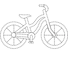 Dotted bicycle line art suitable for coloring books, classroom decor, and whimsical children&rsquo;s activity templates.