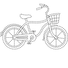 Dotted bicycle with basket line art ideal for tracing sheets, school projects, and whimsical children&rsquo;s activity worksheets.