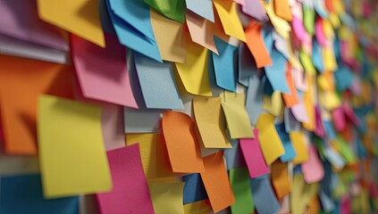A wall covered with a multitude of colorful paper notes