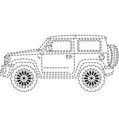 Dotted SUV line art ideal for tracing sheets, school projects, and whimsical children&rsquo;s activity worksheets.
