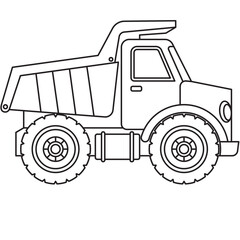 Dump truck line art with big wheels great for construction themes, party invites, and kid-friendly digital projects.