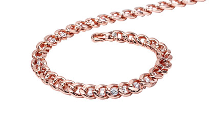 Obraz premium A close-up view presents a rose-gold chain necklace with small, sparkling embellishments along its linked structure, set against a black backdrop