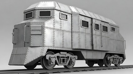A metallic train carriage viewed from the side on a railway track