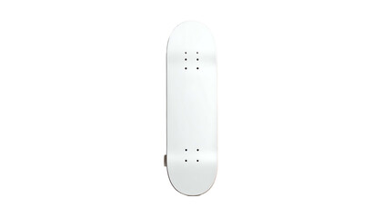 A pristine, plain white skateboard deck, viewed from above, perfectly centered against a stark black background. It appears ready to be customized