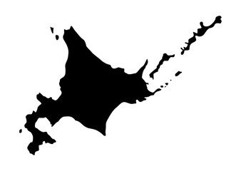 シンプルな北海道の地図イラスト 日本地図単体 モノクロ
