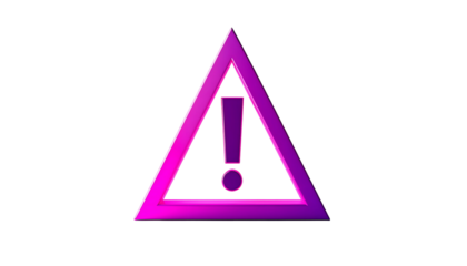 A stylized warning icon with a vibrant gradient triangle frame and exclamation mark center on a stark black background