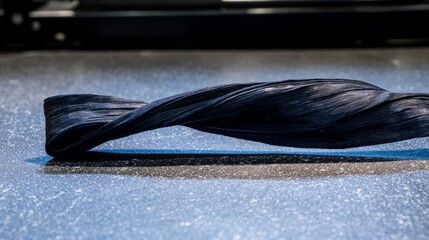 taut. Elastic exercise band stretched taut during workout, textured rubber material. event key visuals, club posters, designed for sports event promotions and stadium branding, boosts motivation.
