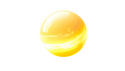 A vibrant, glowing sphere with a glossy sheen and internal illumination. Set against a stark black background