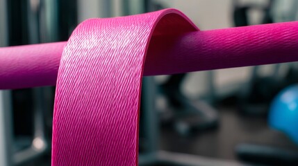 taut. Elastic exercise band stretched taut during workout, textured rubber material. event key visuals, club posters, designed for sports event promotions and stadium branding, boosts motivation.
