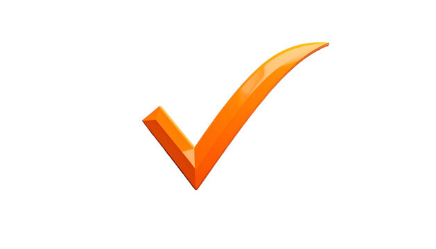 A vibrant, three-dimensional rendering of an orange checkmark, rendered against a stark black backdrop