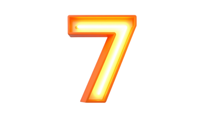 Illuminated numeral "7" glows brightly against a dark backdrop. The number has an orange-yellow gradient with a neon-like effect