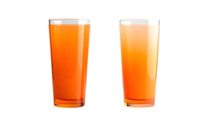 Two tall transparent glasses, filled with vibrant orange liquid, against a stark black backdrop