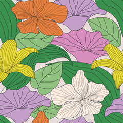 Abstract Floral seamless pattern with leaves. tropical background
