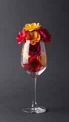Colorful Flowers Arranged in Wine Glass Still Life