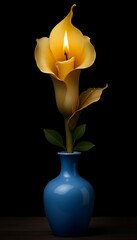 Elegant Calla Lily Candle in Blue Vase on Dark Background