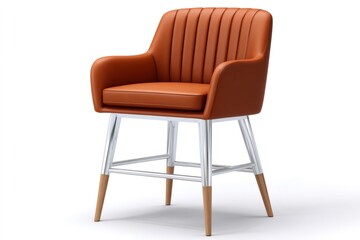 Fototapeta premium Orange leather bar stool chair with metal wood legs