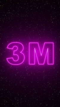 Pink neon 3M sign glowing against a dark starry night sky background three million neon sign