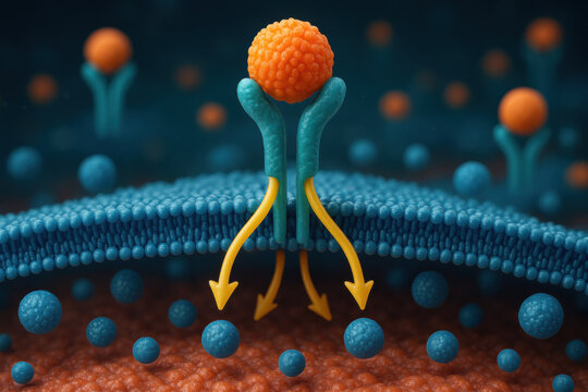 Detailed biomedical illustration of receptor binding molecule. This action starts signal amplification pathway across cell membrane for cellular communication