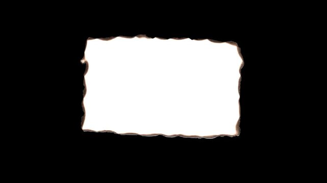 Cinematic paper burning animation transition on black background featuring glowing embers and charred edges ideal for historical title reveals and dramatic video intros.
