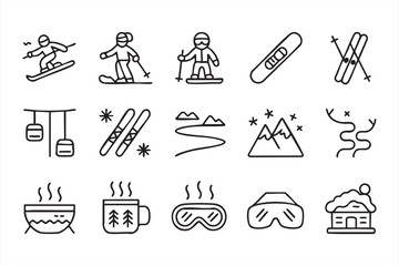 Fototapeta premium Mountain Winter Activity Line Icons for Sports Interface Design