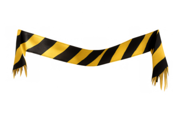 Yellow and black striped scarf with fringes, warm textile accessory for winter fashion and sporting events, transparent background