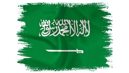 Saudi Arabia Flag Brush Stroke Grunge Textured Design.
