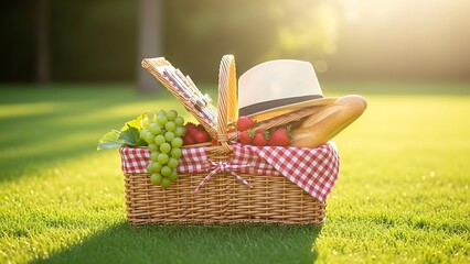 Summer picnic basket outdoors
