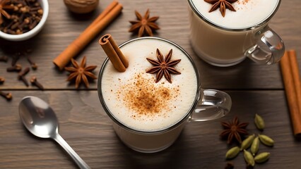 Warmspiced chaitea latte with cinnamon