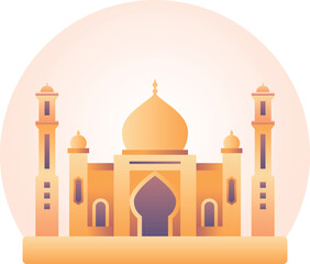 Elegant Golden Mosque Illustration with Domes and Minarets, Islamic Architecture