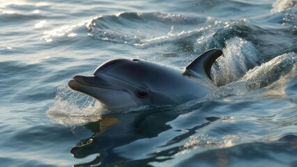 Dolphin emerging from ocean waves