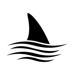 Fototapeta premium Minimalist shark fin in ocean waves vector icon silhouette.