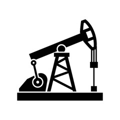 Oil Pumpjack Rig Silhouette. Industrial Energy Vector Icon.