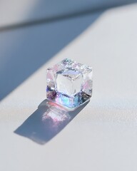 Minimalist crystal cube refraction beautiful spectrum light shadow luxury concept