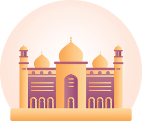 Elegant Golden Mosque Illustration with Domes and Minarets, Islamic Architecture