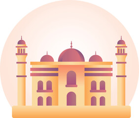 Elegant Golden Mosque Illustration with Domes and Minarets, Islamic Architecture