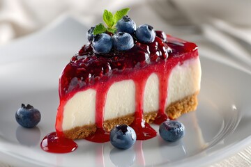 Cheesecake slice with red berry topping and crust