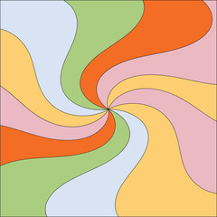 Retro Groovy Swirl Background, Colorful 70s Style Psychedelic Spiral Pattern