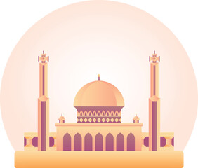 Elegant Golden Mosque Illustration with Domes and Minarets, Islamic Architecture