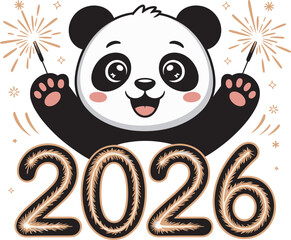 Happy new year 2026 cute panda with sparklers celebrating holiday design
