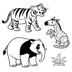 Vector illustration of a Zoo Animals Coloring Page for 3- to 5-Year-Old Kids