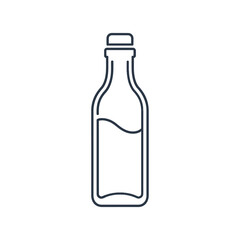 Line art illustration of a glass bottle with liquid and cap, isolated on white background