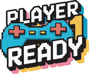 Pixelated player one ready gaming controller graphic for gamers and esports event