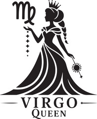Virgo queen silhouette drawing with zodiac symbol celestial astrology horoscope sign vector design