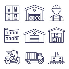 Modern Minimal Vector Icon Set for Logistics and Supply Chain Management Systems