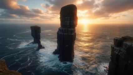 Dramatic sea stacks at sunrise