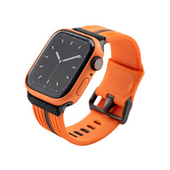 Orange Smartwatch with Black Band and Protective Case Keywords: smartwatch, wearable technology isolated on a transparent background