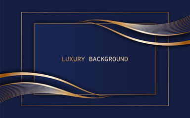 Modern luxury background in blue with gold lines and a wave pattern. Vector illustration.