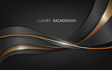 Luxurious modern background  overlapping waves with black and gold ribbons. Vector illustration