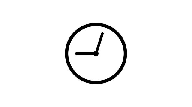 Minimalist analog clock animation with black line art on white background showing nine o'clock for business scheduling time management and morning routine concepts.
